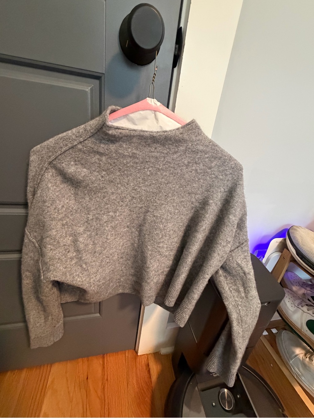 Pilcro Gray Cropped 100% Cashmere Crewneck Sweater